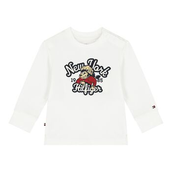 Younger Boys White Logo Long Sleeve Top