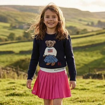 Girls Navy Blue Polo Bear Knitted Swearshirt