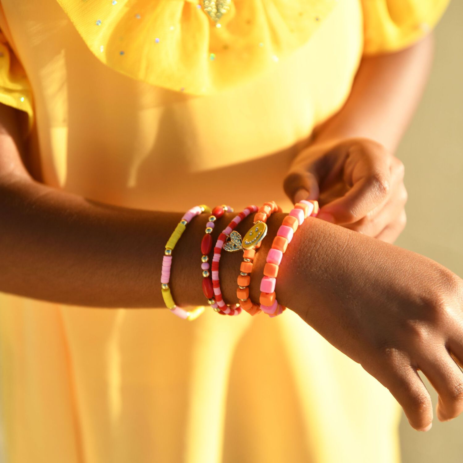 Girls Pink, Orange & Red Bracelets ( 5-Pack ), 1, hi-res