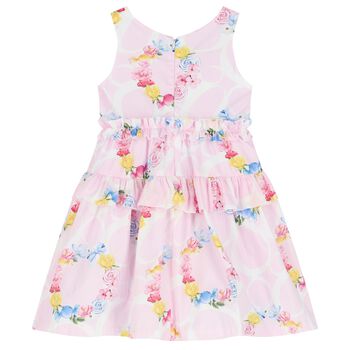 Girls Pink Ruffled Floral Dress