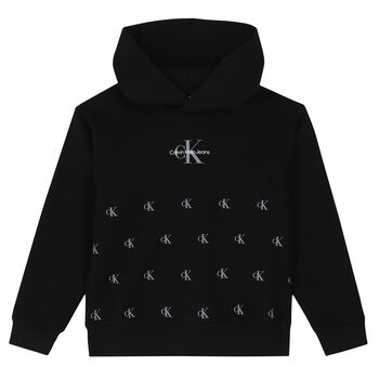 Boys Black Logo Hooded Top