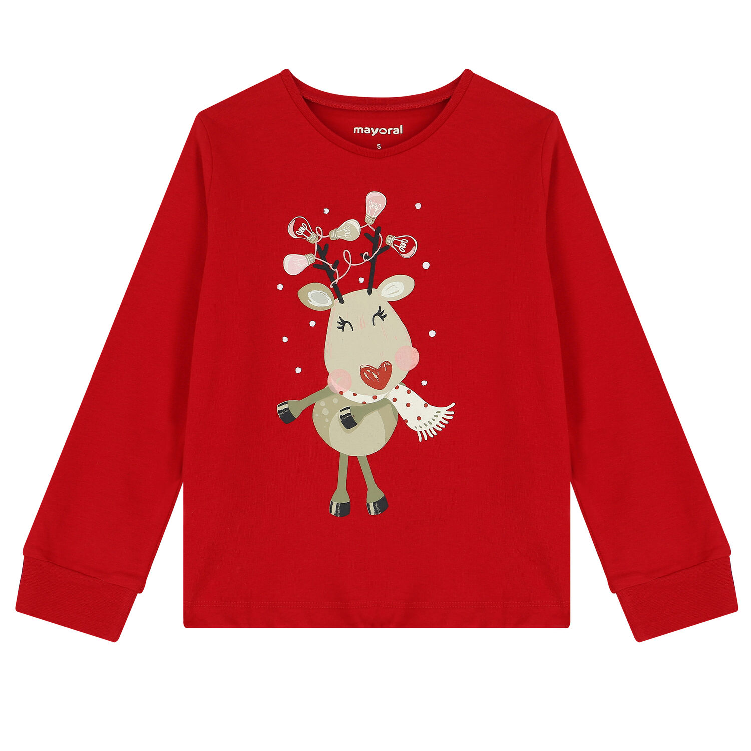 Girls Red & White Reindeer Pyjamas, 1, hi-res