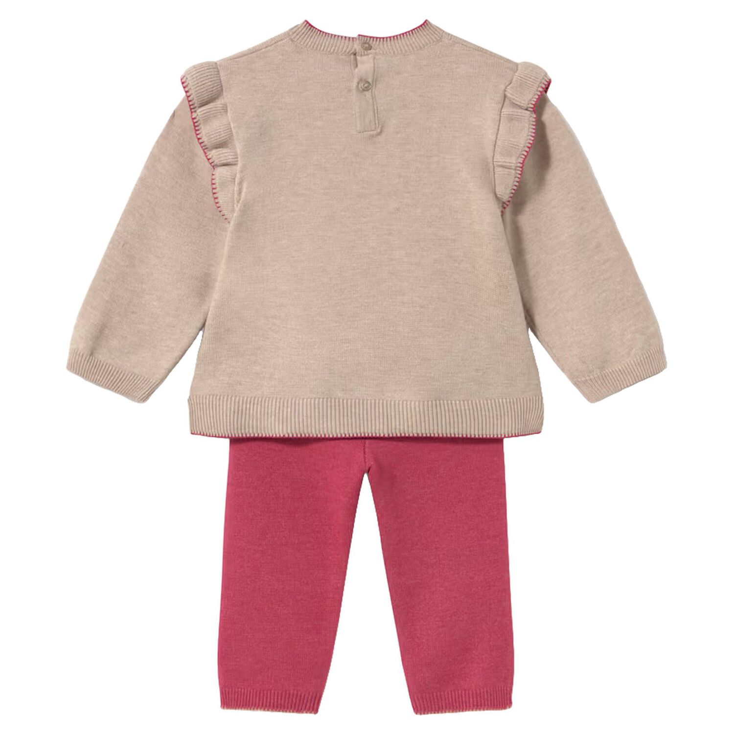 Younger Girls Beige & Pink Teddy Bear Knitted Tracksuit, 2, hi-res