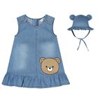 Baby Girls Blue Chambray Bear Dress & Hat Set, 1, hi-res