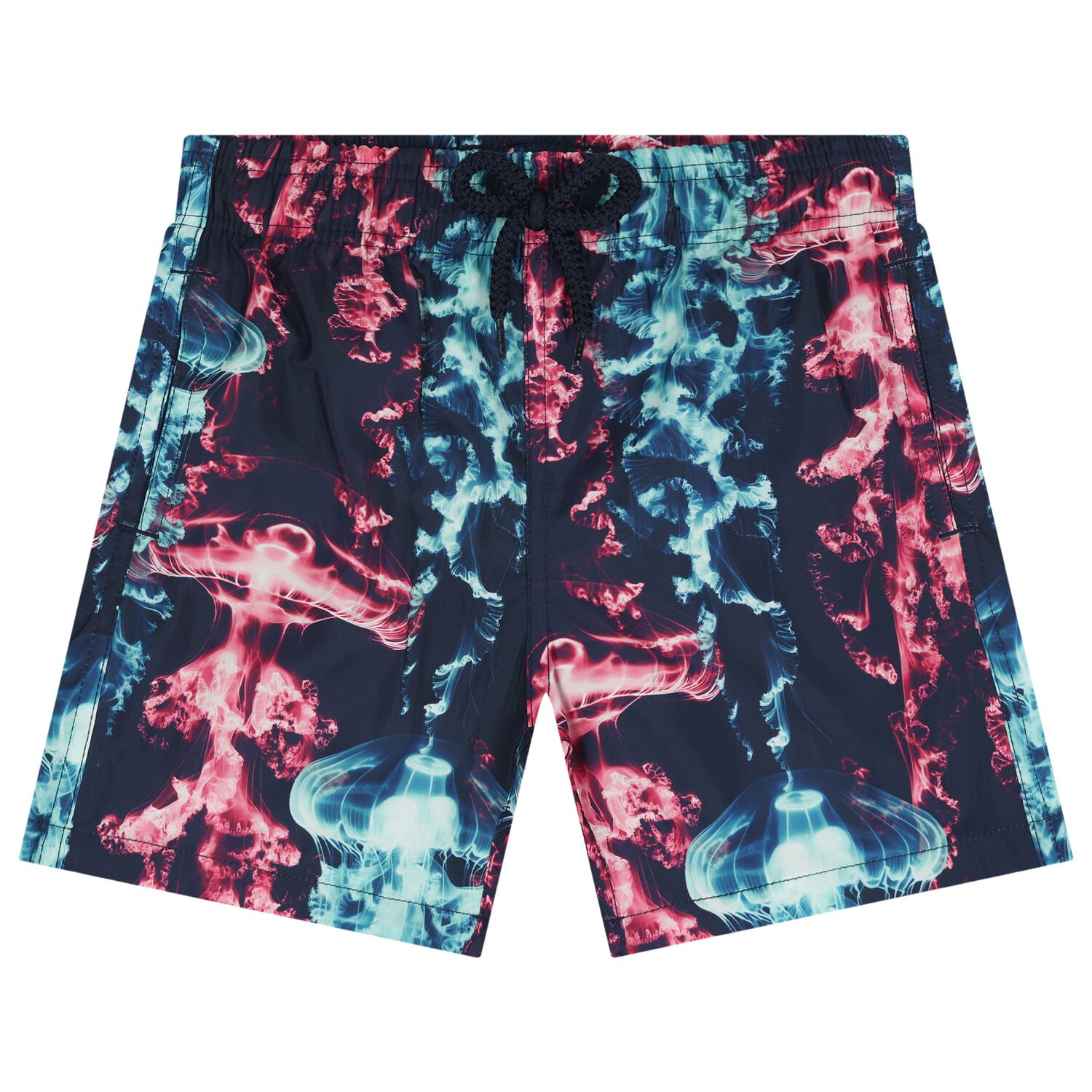Boys Navy Blue Coral Swim Shorts, 1, hi-res