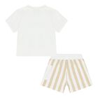 Baby Boys White & Beige Logo Shorts Set, 1, hi-res