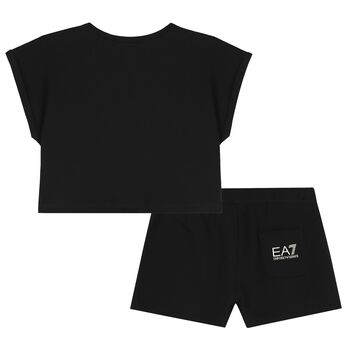 Girls Black Logo Shorts Set