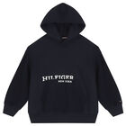 Boys Navy Blue Logo Hooded Top, 1, hi-res