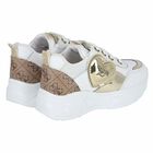 Girls White & Gold Logo Trainers, 1, hi-res