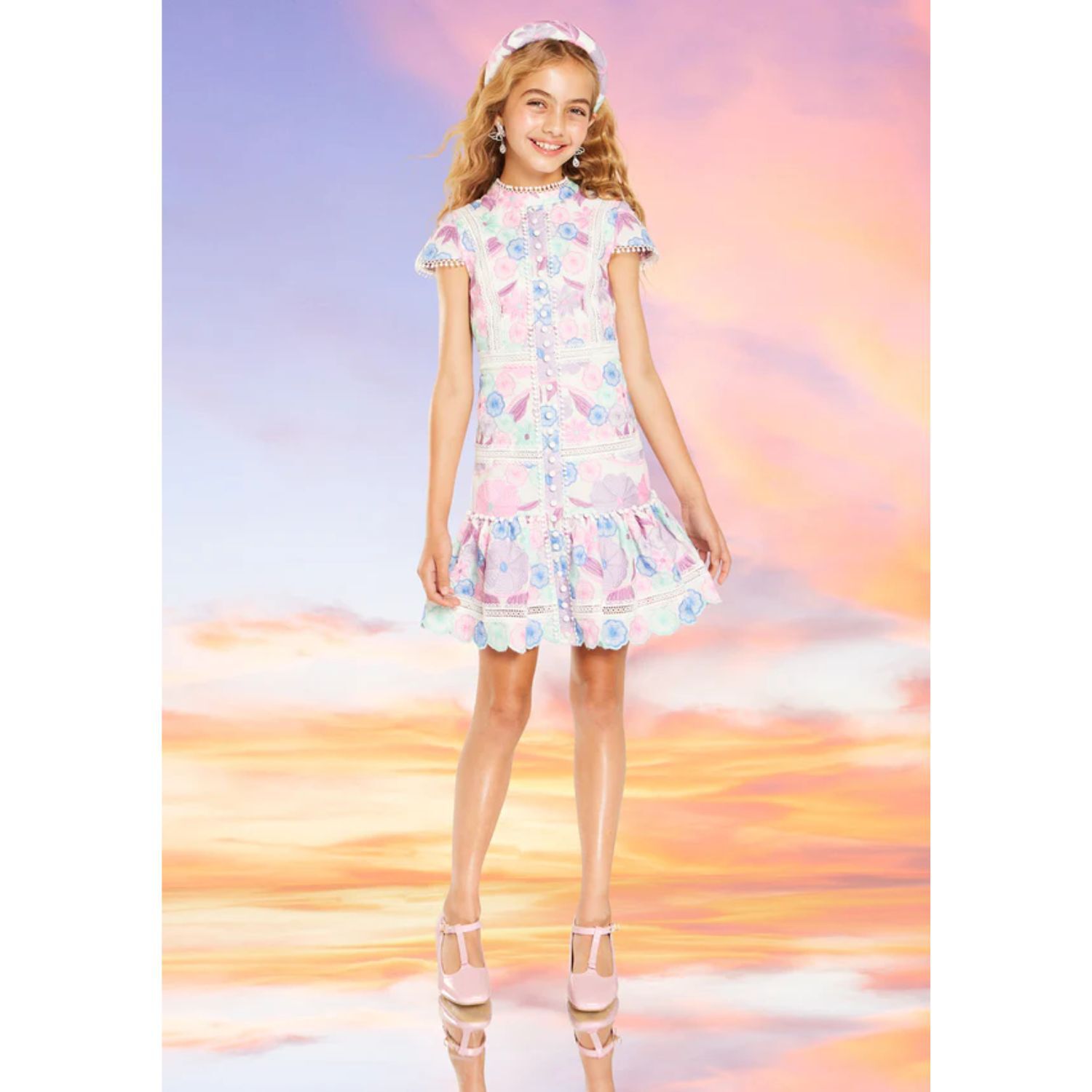 Girls White & Pink Floral Dress, 1, hi-res