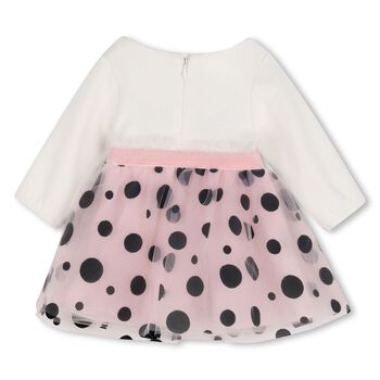 Younger Girls Ivory & Pink Polka Dot Dress