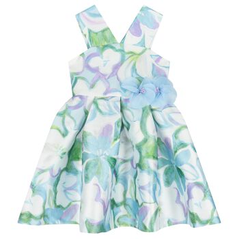 Girls White 3D Flower Dress