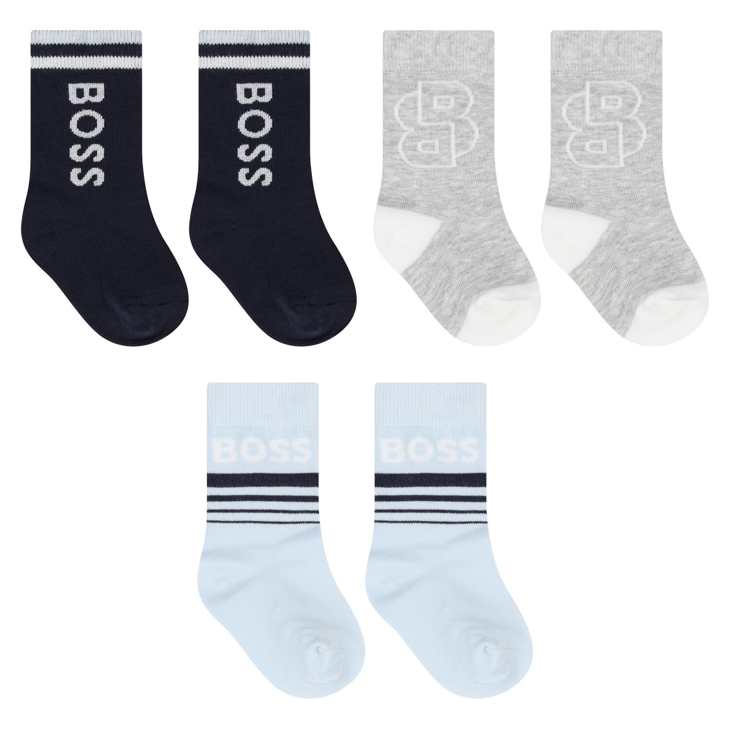 Younger Boys Blue, Navy & Grey Socks ( 3-Pack ), 2, hi-res