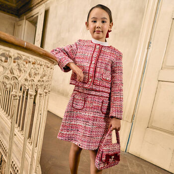Girls Red Bow Tweed Handbag