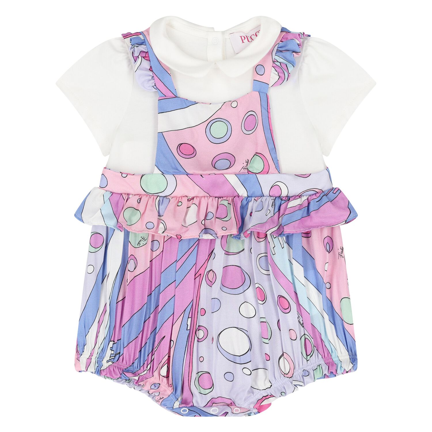 Baby Girls White & Pink Fontane Romper, 1, hi-res