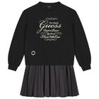 Girls Black Sweatshirt Dress, 1, hi-res