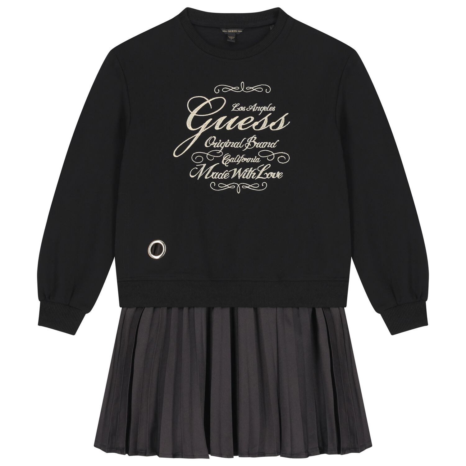Girls Black Sweatshirt Dress, 1, hi-res