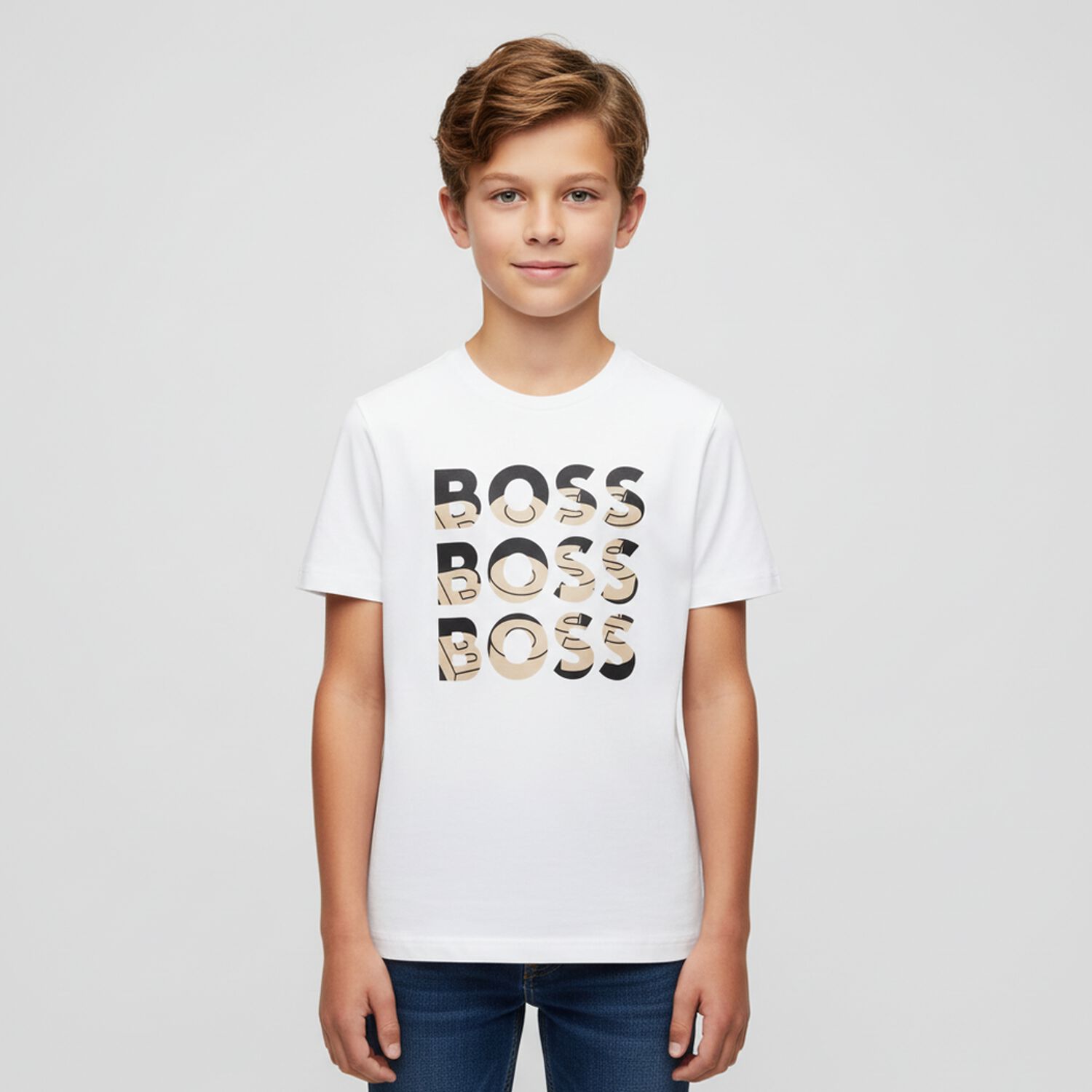 Boys White Logo T-Shirt, 5, hi-res