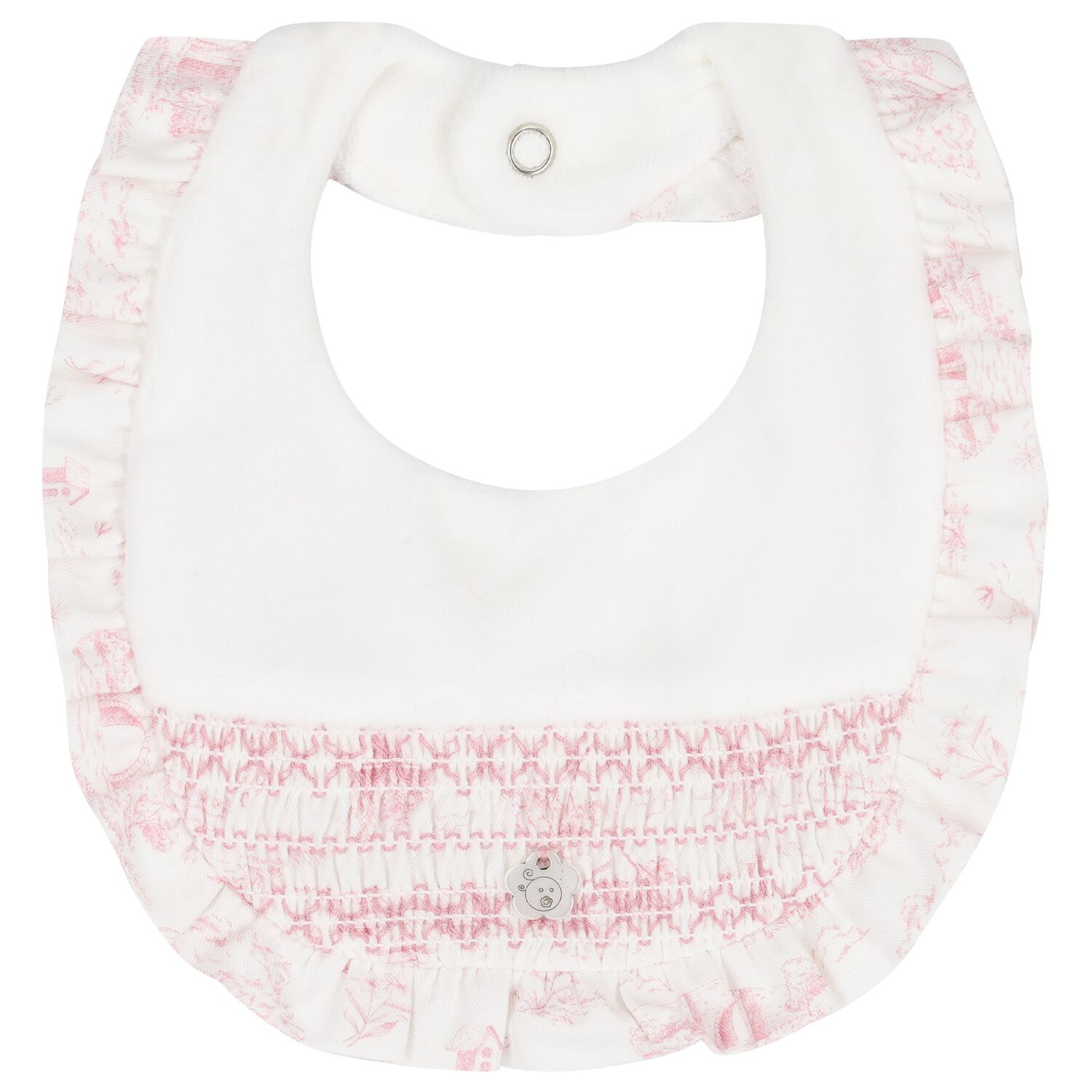 Baby Girls Ivory & Pink Ruffled Bib, 1, hi-res