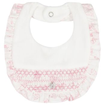 Baby Girls Ivory & Pink Ruffled Bib