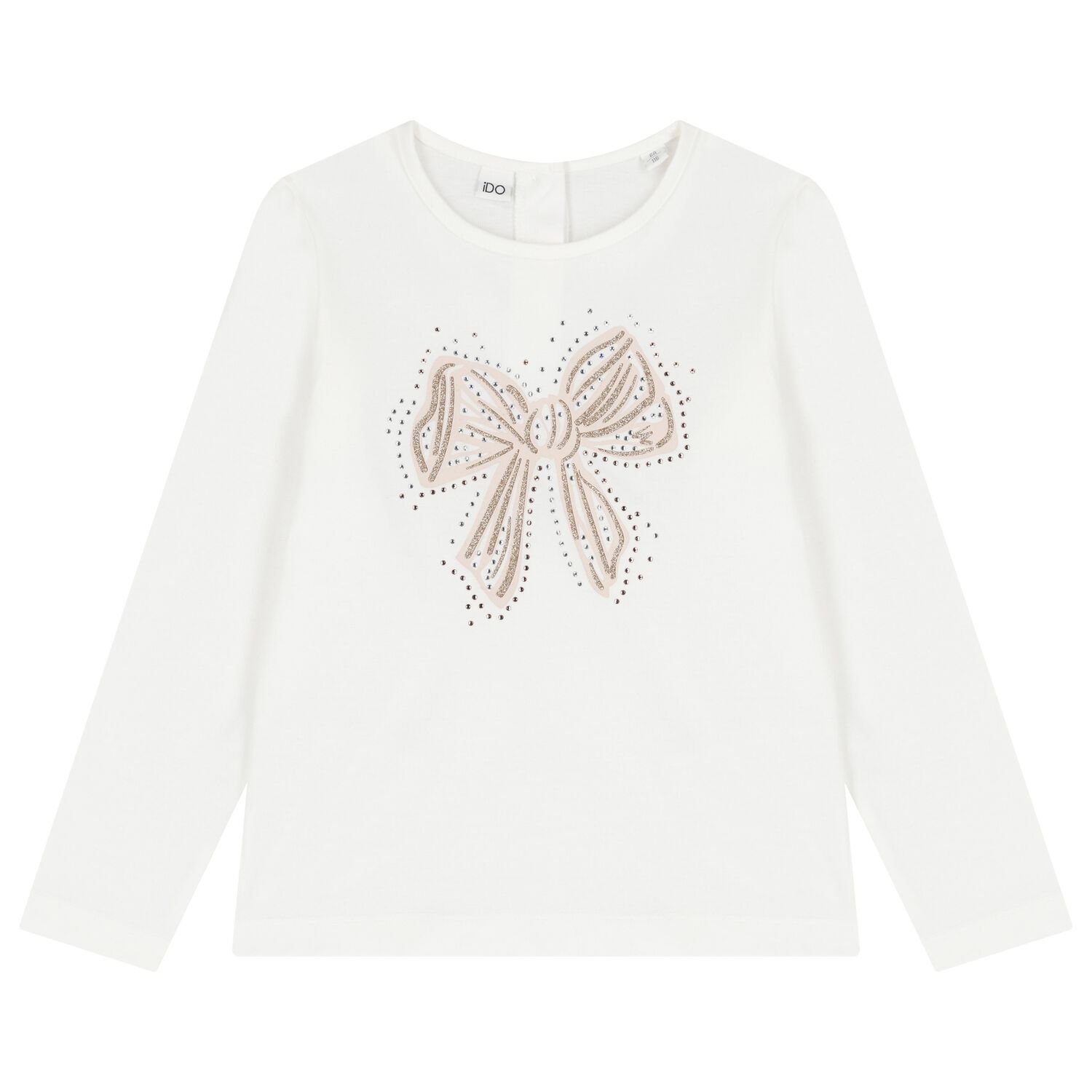 Girls Ivory Bow Long Sleeve Top, 1, hi-res