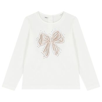 Girls Ivory Bow Long Sleeve Top