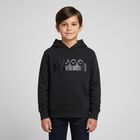Boys Black Logo Hooded Zip Up Top, 1, hi-res