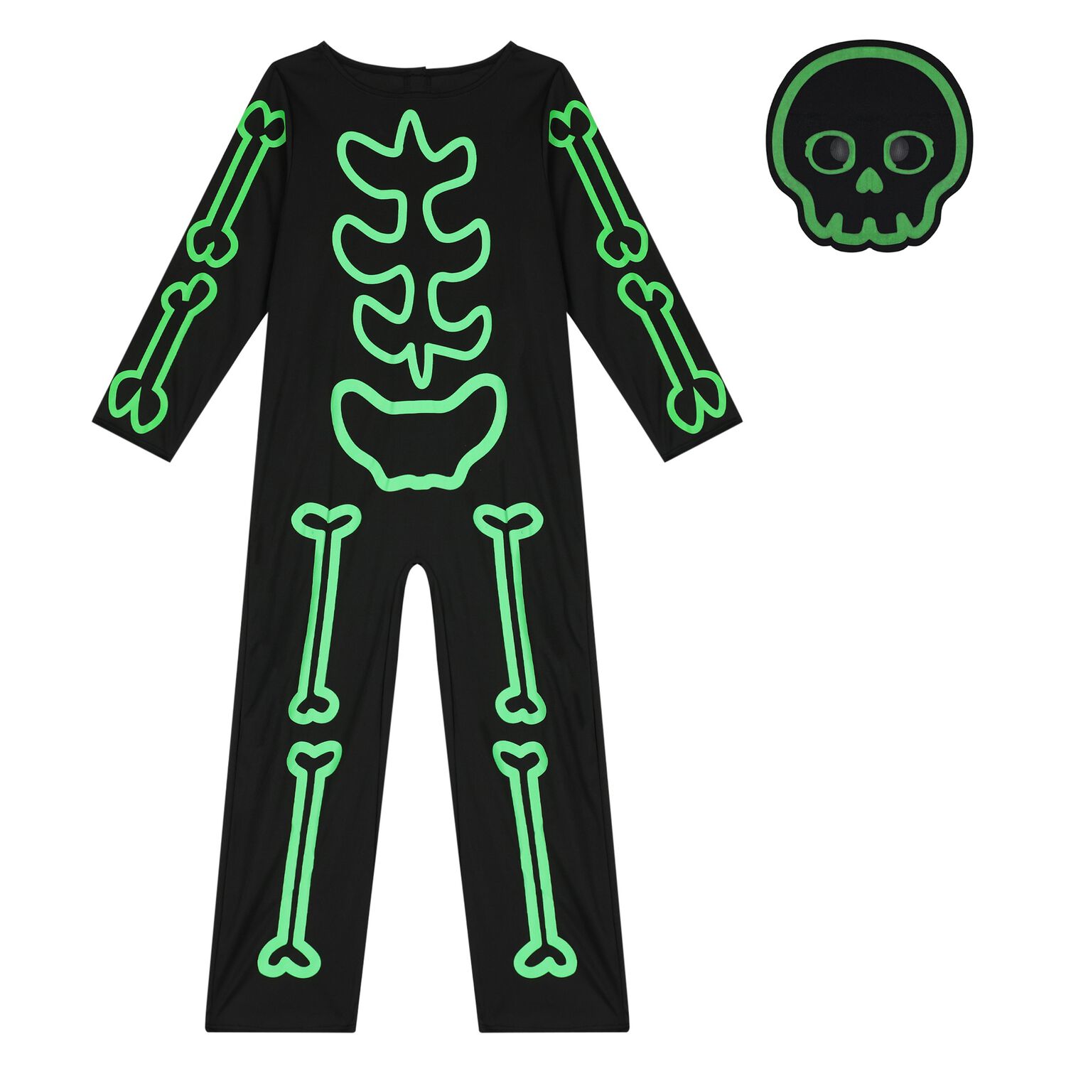 Boys Black & Green Halloween Skeleton Costume, 1, hi-res