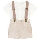 Baby Boys Ivory & Beige Shorts Set, 2, hi-res