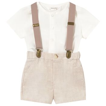 Baby Boys Ivory & Beige Shorts Set