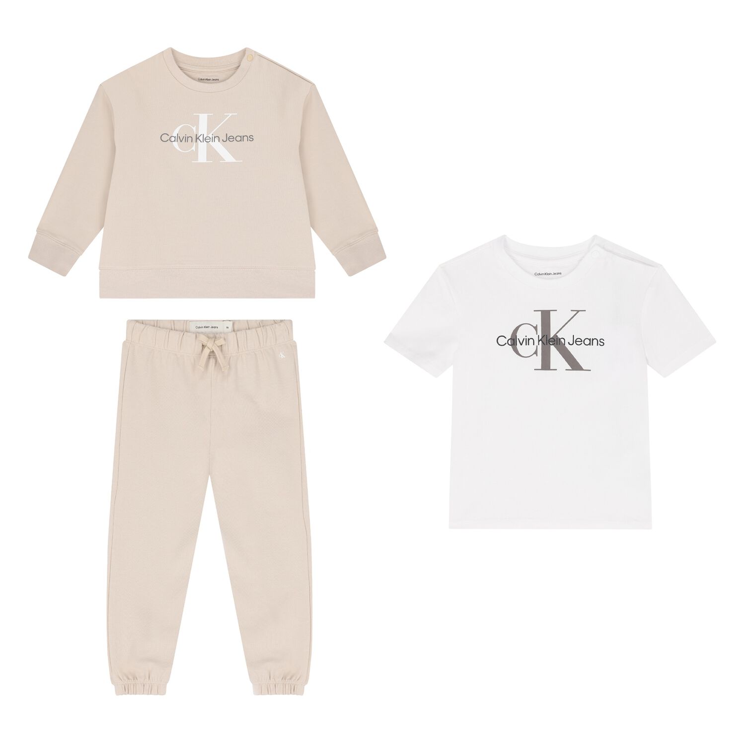 Baby Boys Beige & White Tracksuit 3-Piece Set, 8, hi-res