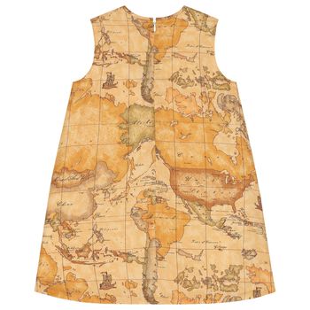 Girls Beige Geo Map Dress