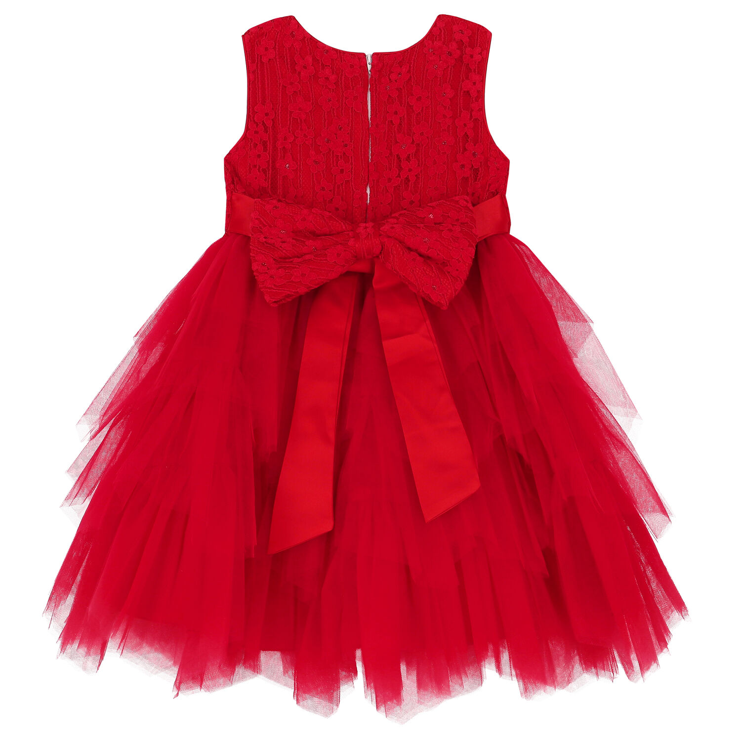 Girls Red Bow Tulle Dress, 1, hi-res