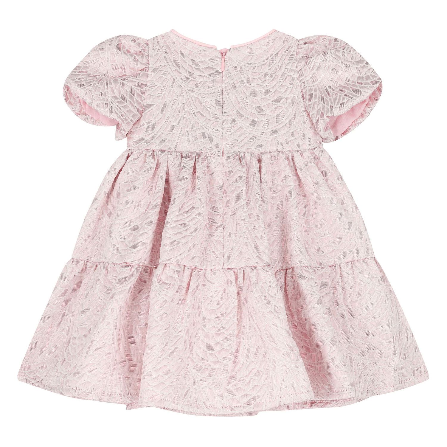 Baby Girls Pink Jacquard Tiered Dress, 1, hi-res
