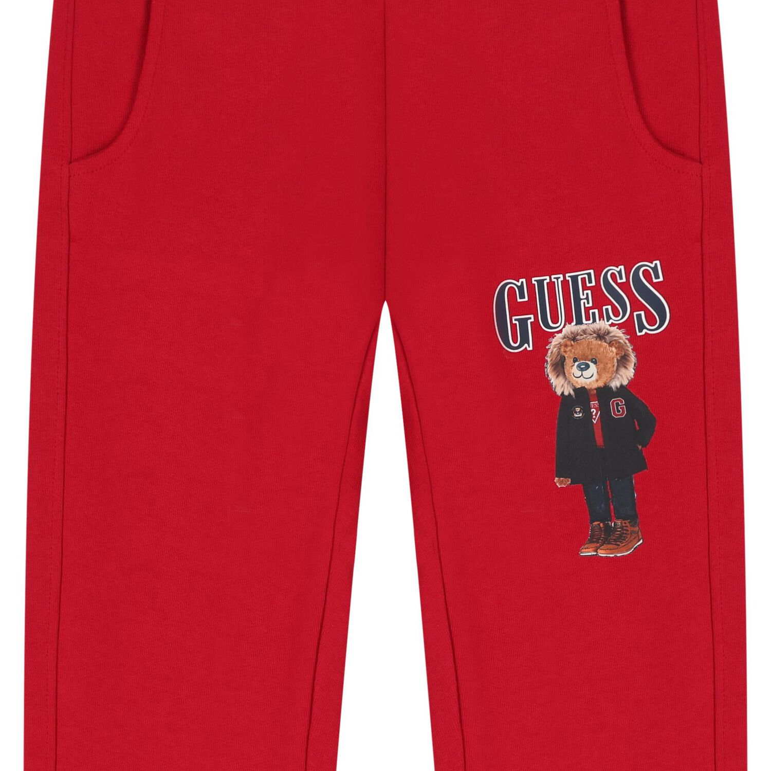 Boys Red Teddy Bear Joggers, 1, hi-res