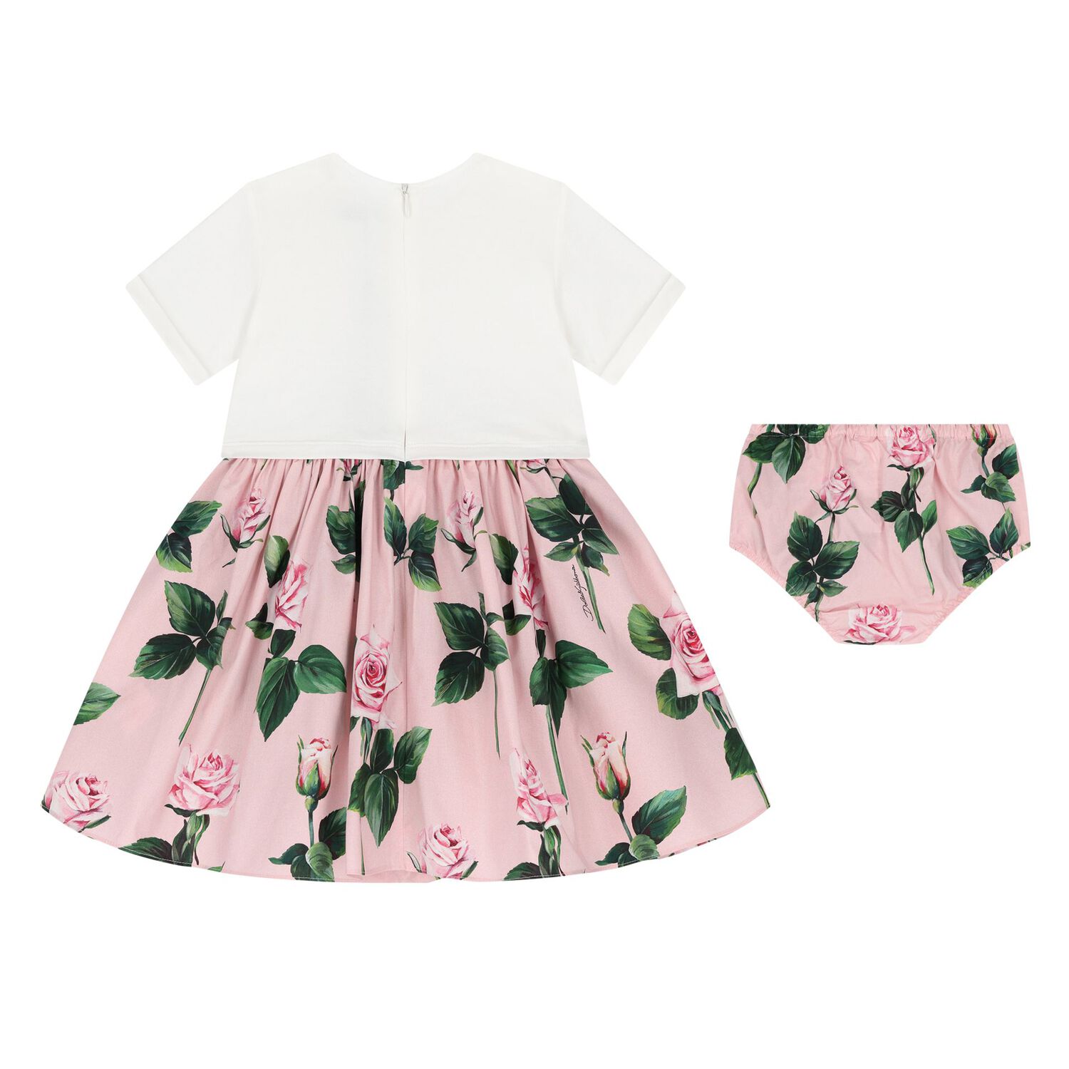 Baby Girls White & Pink Rose Dress Set, 1, hi-res