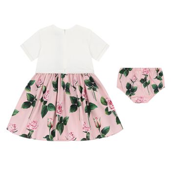 Baby Girls White & Pink Rose Dress Set