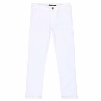 Girls White Stretch Satin Chino Pants