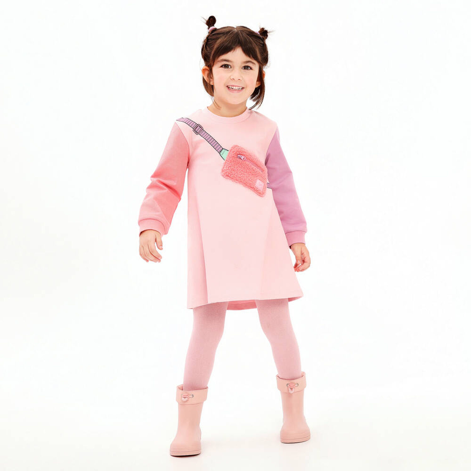 Girls Pink Bag Dress Set, 1, hi-res