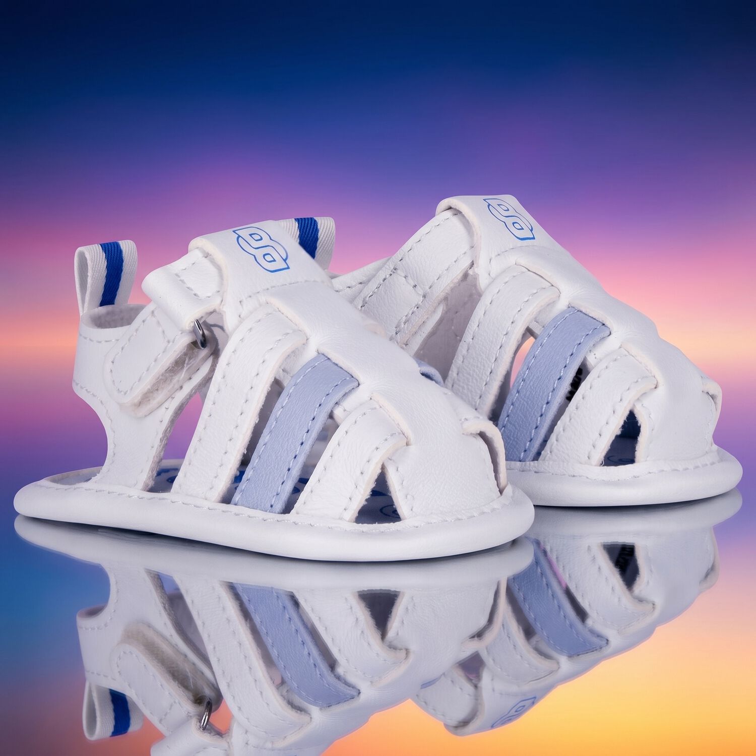 Baby Boys White Logo Sandals, 1, hi-res