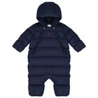 Baby Boys Navy Logo Snowsuit, 1, hi-res