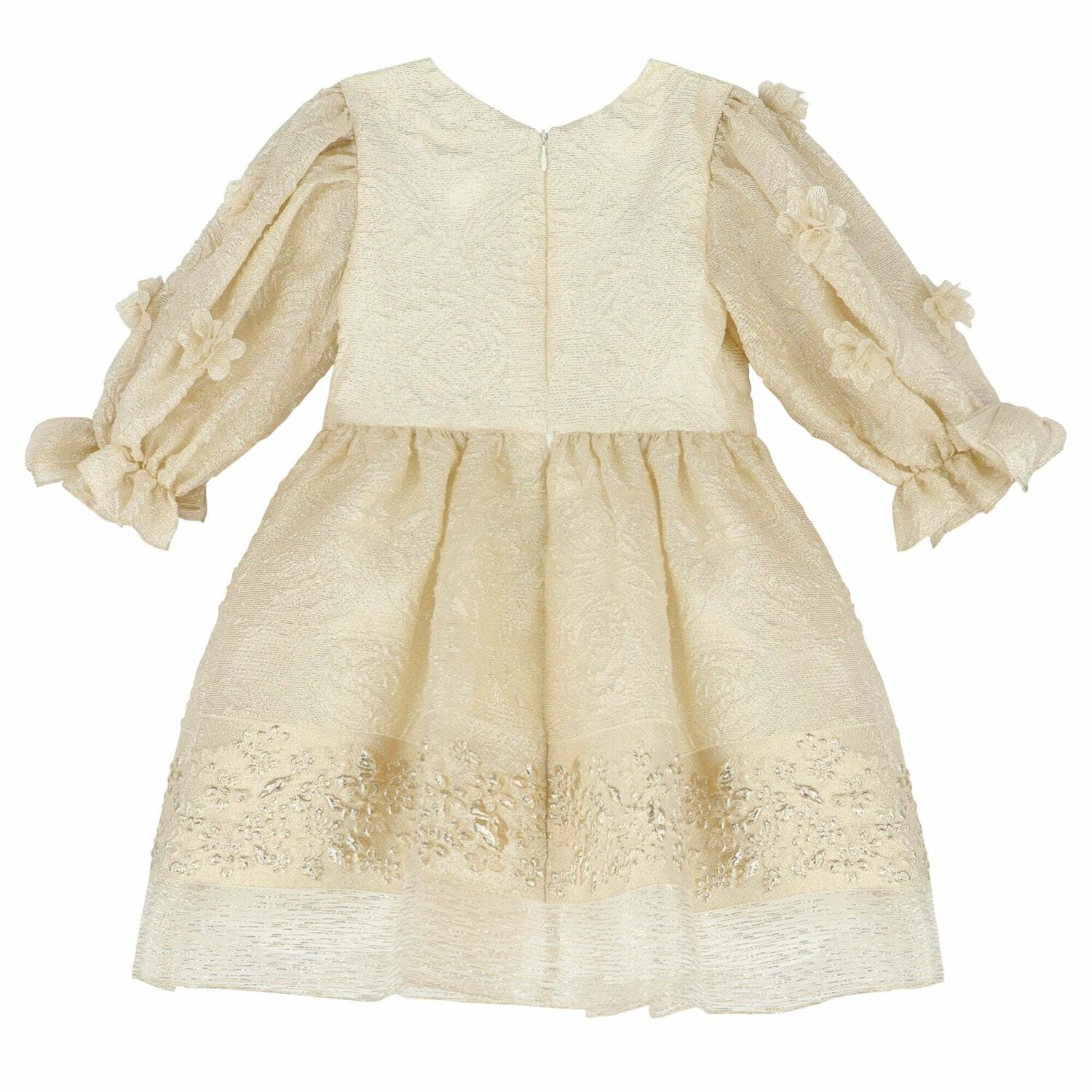 Girls Gold Jacquard Dress, 2, hi-res
