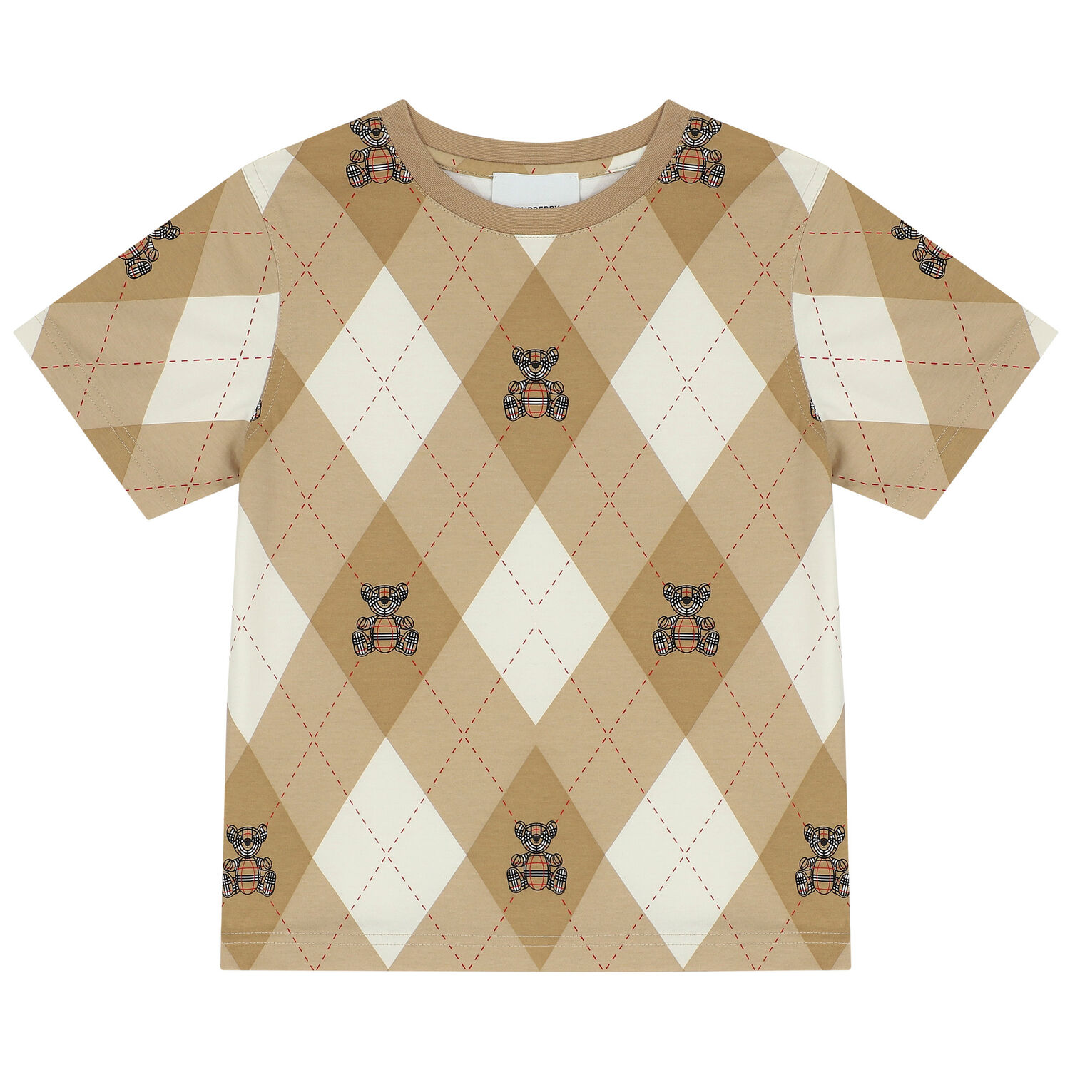 Beige Argyle Check T-Shirt, 1, hi-res