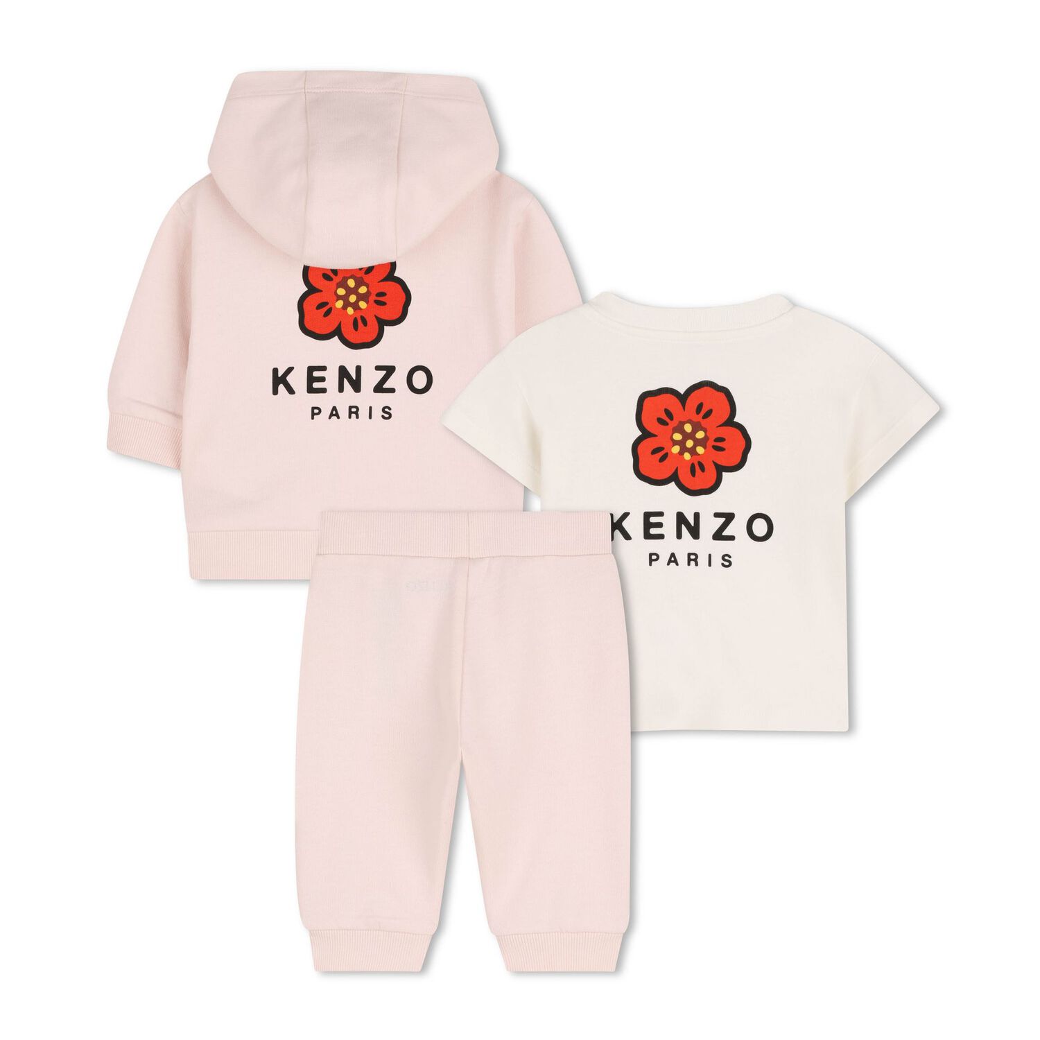 Younger Girls Pink & Ivory Boke Flower Tracksuit Set, 1, hi-res