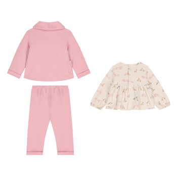 Baby Girls Pink & Beige Animals 3 Piece Trousers Set 