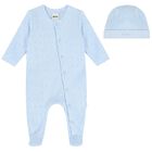 Boys Blue Logo Babygrow & Hat Set, 1, hi-res