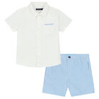 Younger Boys White & Blue Shorts Set, 1, hi-res