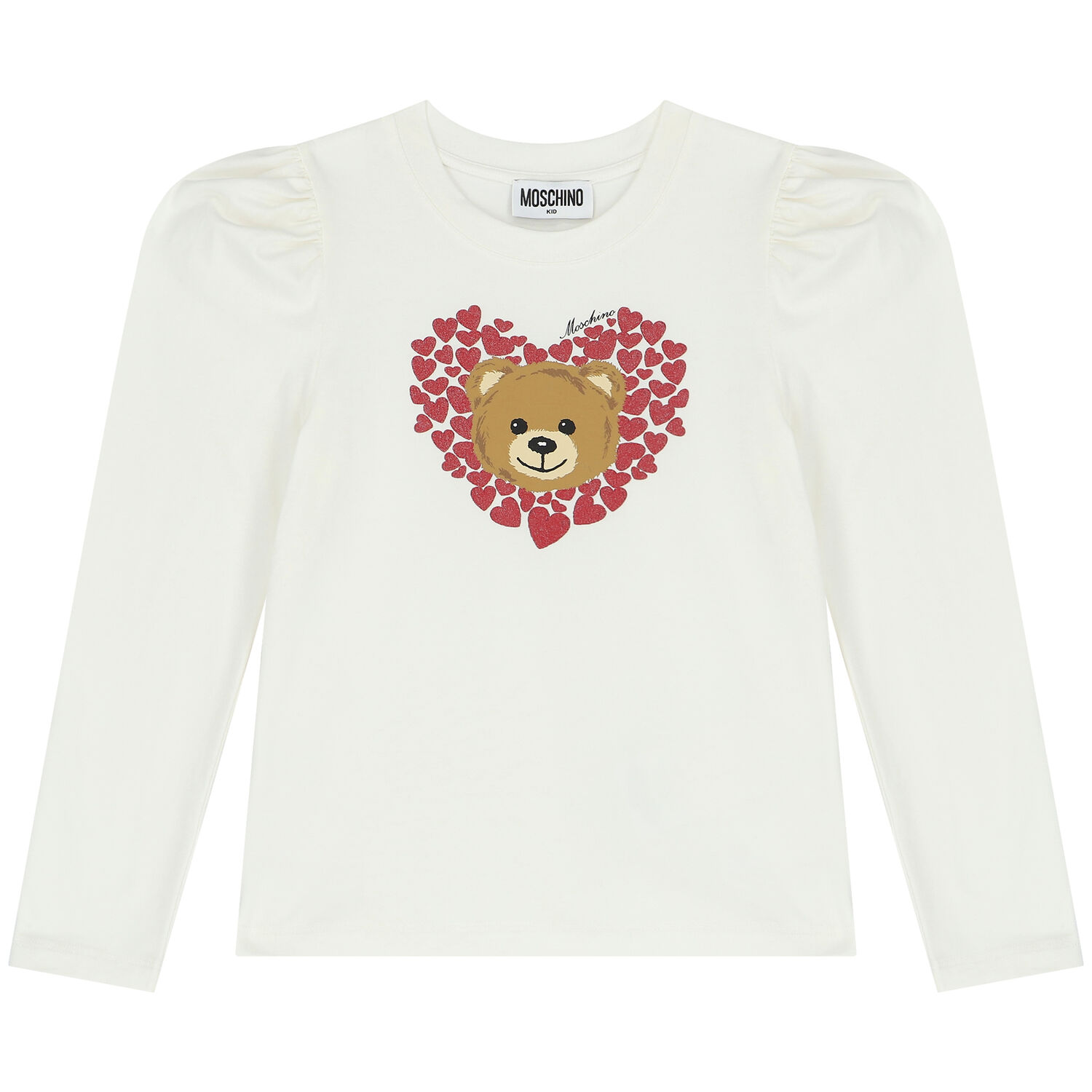 Girls Ivory Teddy Bear Long Sleeve Top, 1, hi-res