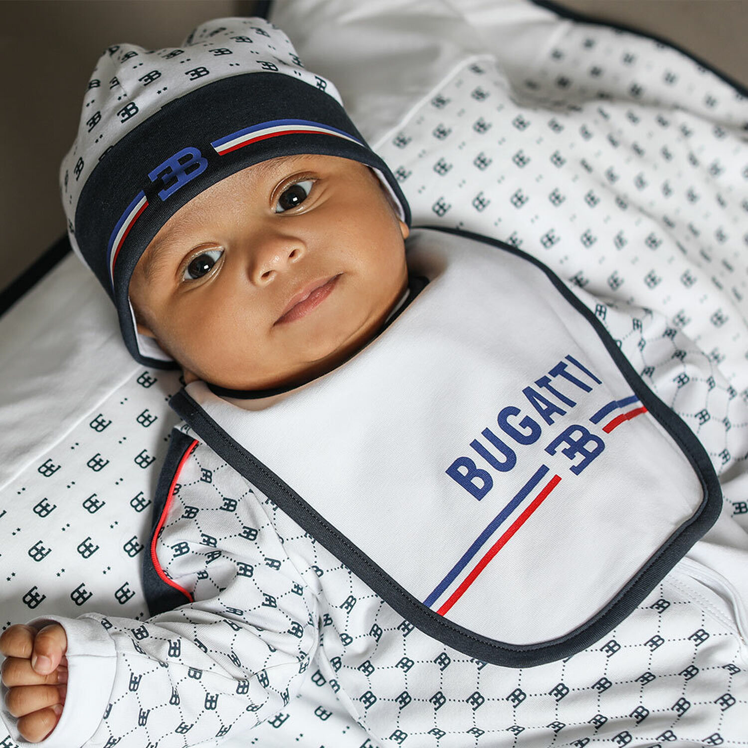 Baby Boys White & Navy Logo Hat, 1, hi-res