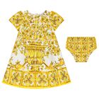 Baby Girls White & Yellow Majolica Dress Set, 1, hi-res